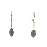 Boucles d'oreilles pendantes dorées labradorite et petites pierres de lune