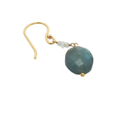 Boucles d'oreilles pendantes dorées labradorite et petites pierres de lune