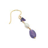 Boucles d'oreilles pendantes dorées améthyste et perle de culture