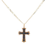 Collier doré croix gothique avec lapis lazulis 50 cm