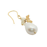 Boucles d'oreilles pendantes dorées perle et quartz citron