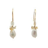 Boucles d'oreilles pendantes dorées perle et quartz citron