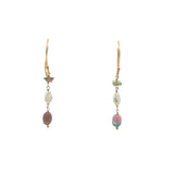 Boucles d'oreilles pendantes dorées tourmaline et perle de culture