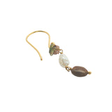 Boucles d'oreilles pendantes dorées tourmaline et perle de culture