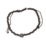 Brown cord bracelet and bohemian pearl 925 silver balls