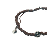 Brown cord bracelet and bohemian pearl 925 silver balls