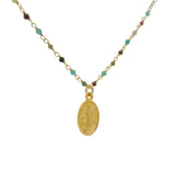 Sautoir doré santa maria onyx verte tourmaline et médaille vierge 80 cm