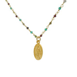 Sautoir doré santa maria onyx verte tourmaline et médaille vierge 80 cm