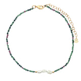 Chaine de cheville dorée en rubis zoisite, perles de culture et perles dorées