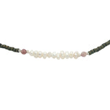 Chaine de cheville dorée perles de culture, tourmaline et perles métallisées vertes