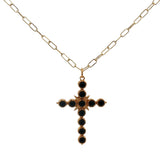 Collier doré croix onyx noire 60 cm