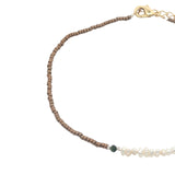 Chaine de cheville dorée perles de culture, tourmaline et perles métallisées marron