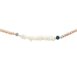 Chaine de cheville dorée perles de culture, tourmaline et perles métallisées roses