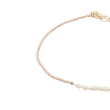 Chaine de cheville dorée perles de culture, tourmaline et perles métallisées roses