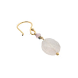 Boucles d'oreilles pendantes dorées quartz rose et petites tourmalines