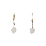 Boucles d'oreilles pendantes dorées quartz rose et petites tourmalines