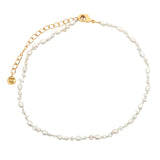 Chaine de cheville dorée petites perles de culture et fil blanc