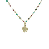 Collier santa maria doré onyx verte grenat et trèfle 46 cm