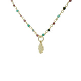 Collier santa maria doré onyx verte grenat et trèfle 46 cm