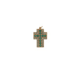 Charms doré croix avec duo de prehnite et onyx verte