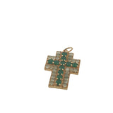 Charms doré croix avec duo de prehnite et onyx verte