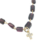 Collier doré grenat et petite croix en zircons 42 cm