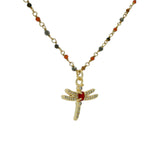 Collier santa maria onyx rouge oeil de tigre et libellule 60cm