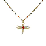 Collier santa maria onyx rouge oeil de tigre et libellule 60cm