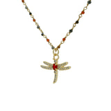 Collier santa maria onyx rouge oeil de tigre et libellule 60cm