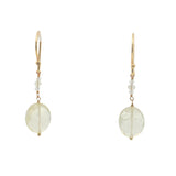 Boucles d'oreilles pendantes dorées quartz citron et petites pierres de lune