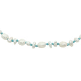Chaine de cheville dorée petites perles de culture et fil turquoise