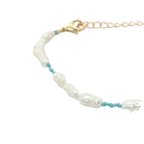 Bracelet doré alternance perles de culture et noeuds turquoise