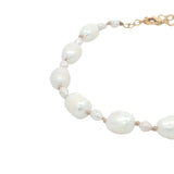 Chaine de cheville dorée petites et grandes perles de culture fil beige