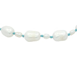 Chaine de cheville dorée petites et grandes perles de culture fil turquoise