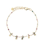 Bracelet doré chaine rosary tourmaline 5 pampilles dorées