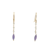 Boucles d'oreilles pendantes dorées quartz citron trèfle améthyste