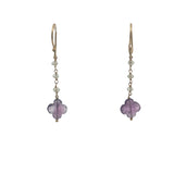 Boucles d'oreilles pendantes dorées quartz citron trèfle améthyste