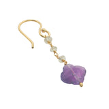Boucles d'oreilles pendantes dorées quartz citron trèfle améthyste