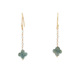 Boucles d'oreilles pendantes dorées pierre de lune trèfle labradorite