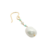Boucles d'oreilles pendantes dorées perle de culture, onyx verte et prehnite