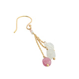 Boucles d'oreilles pendantes dorées pierre de lune, quartz rose et tourmaline