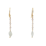 Boucles d'oreilles pendantes dorées quartz rose et trèfle pierre de lune