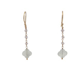 Boucles d'oreilles pendantes dorées quartz rose et trèfle pierre de lune