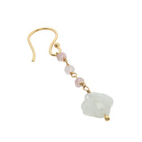 Boucles d'oreilles pendantes dorées quartz rose et trèfle pierre de lune