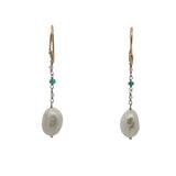 Boucles d'oreilles pendantes dorées perle de culture, prehnite et onyx verte