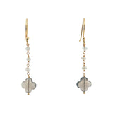 Boucles d'oreilles pendantes dorées quartz citron trèfle quartz fumé