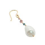 Boucles d'oreilles pendantes dorées perle de culture et tourmaline