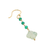 boucles d'oreilles pendantes dorées onyx verte et trèfle prehnite