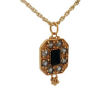 Collier doré médaille octogone avec onyx noire et labradorite 50 cm