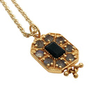 Collier doré médaille octogone avec onyx noire et labradorite 50 cm